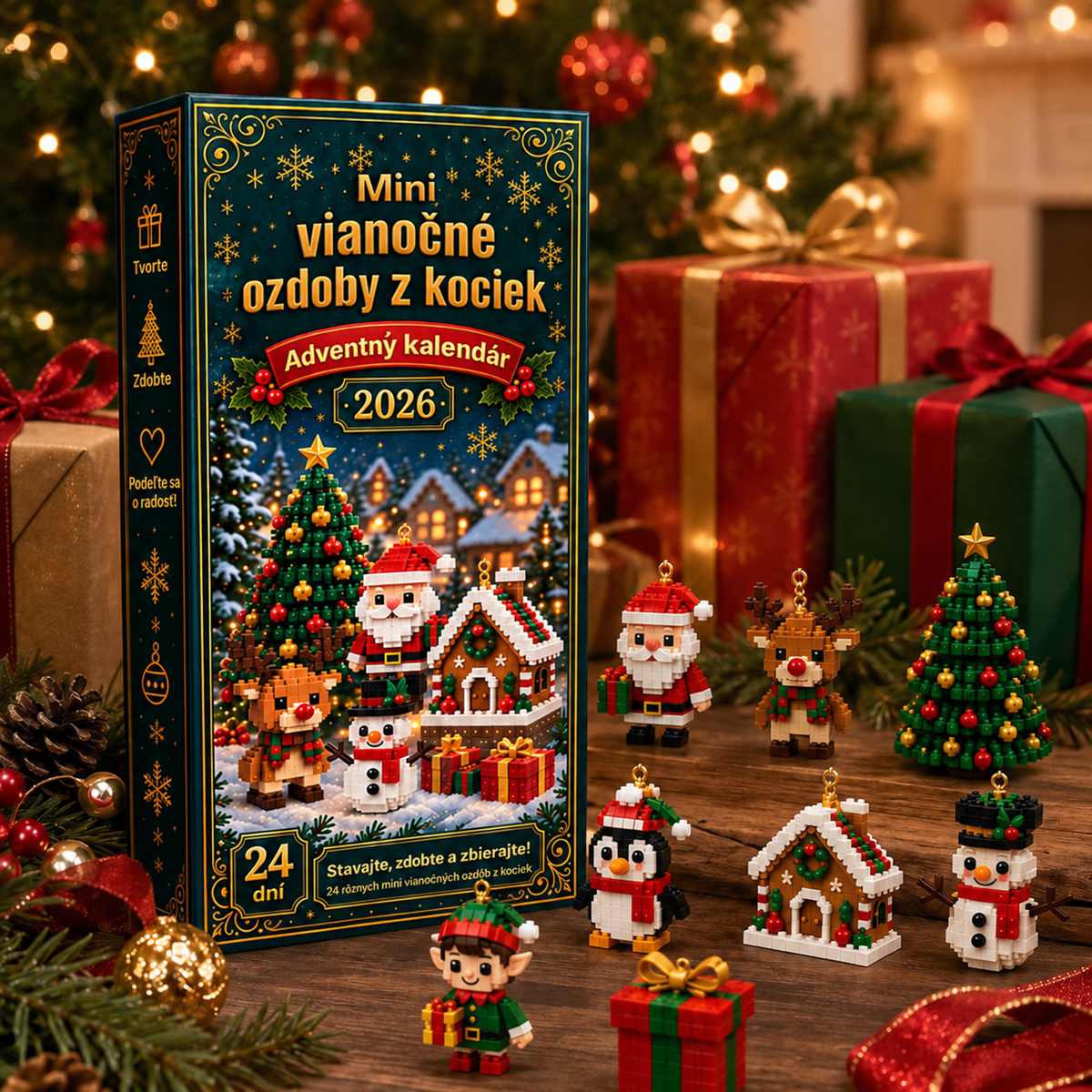 🎁🎁𝐁𝐢𝐥𝐥𝐡𝐨𝐥® 24-dielny mini adventný kalendár s vianočnými ozdobami | 24 jedinečných sviatočných motívov na vlastnoručné zostavenie, vrátane háčikov na zavesenie – ideálne na zdobenie vianočných stromčekov, vencov a sviatočných dekorácií