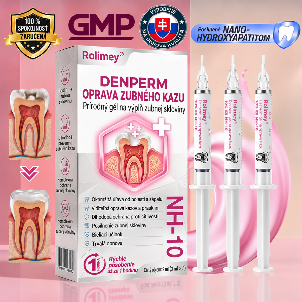 🇸🇰🚩🚩Rolimey® DenPerm – Prírodný gél na doplnenie zubnej skloviny na obnovu zubov poškodených kazom