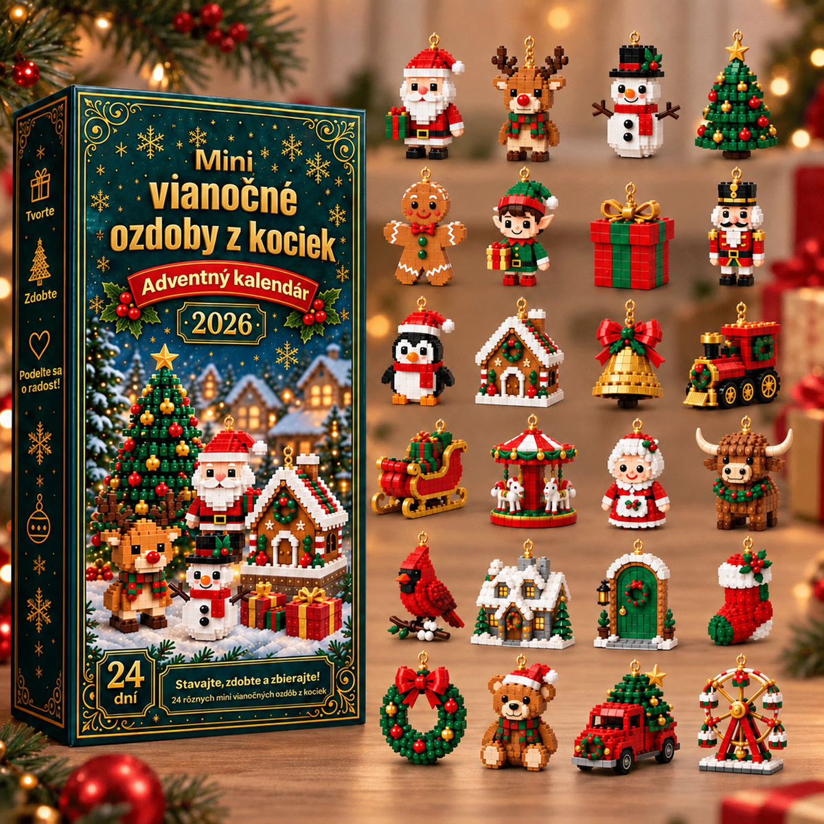🎁🎁𝐁𝐢𝐥𝐥𝐡𝐨𝐥® 24-dielny mini adventný kalendár s vianočnými ozdobami | 24 jedinečných sviatočných motívov na vlastnoručné zostavenie, vrátane háčikov na zavesenie – ideálne na zdobenie vianočných stromčekov, vencov a sviatočných dekorácií