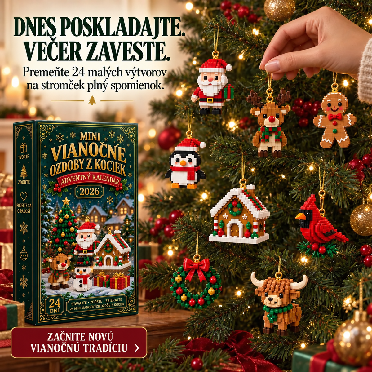 🎁🎁𝐁𝐢𝐥𝐥𝐡𝐨𝐥® 24-dielny mini adventný kalendár s vianočnými ozdobami | 24 jedinečných sviatočných motívov na vlastnoručné zostavenie, vrátane háčikov na zavesenie – ideálne na zdobenie vianočných stromčekov, vencov a sviatočných dekorácií