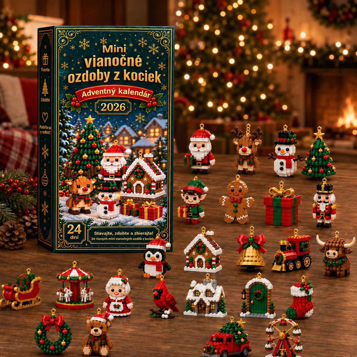 🎁🎁𝐁𝐢𝐥𝐥𝐡𝐨𝐥® 24-dielny mini adventný kalendár s vianočnými ozdobami | 24 jedinečných sviatočných motívov na vlastnoručné zostavenie, vrátane háčikov na zavesenie – ideálne na zdobenie vianočných stromčekov, vencov a sviatočných dekorácií